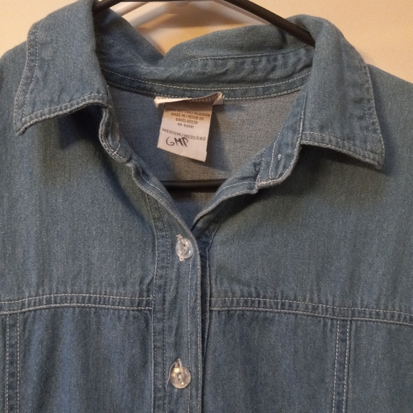 OH! MAMMA Women's Size Medium Blue Blouse Button Up Blue Jean W30 - Picture 2 of 4